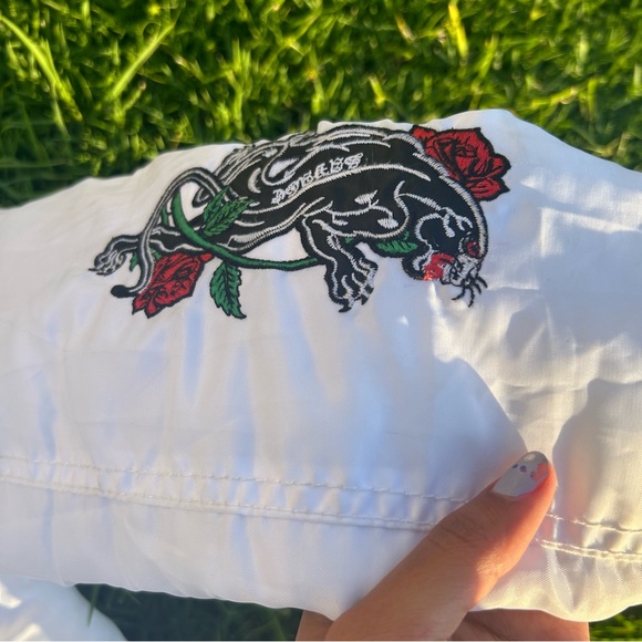 white with black trim bomber jacket - Picture 5 of 6